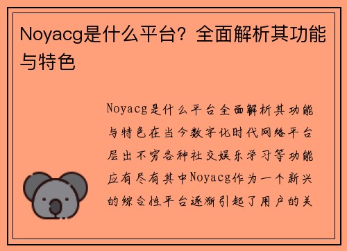 Noyacg是什么平台？全面解析其功能与特色